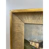 ANTICO QUADRO DIPINTO MONTAGNA OLIO SU TAVOLA EPOCA '900 BAITE SENTIERO CHIESA