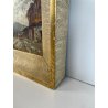 ANTICO QUADRO DIPINTO MONTAGNA OLIO SU TAVOLA EPOCA '900 BAITE SENTIERO CHIESA