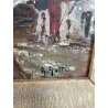 ANTICO QUADRO DIPINTO MONTAGNA OLIO SU TAVOLA EPOCA '900 BAITE SENTIERO CHIESA