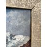ANTICO QUADRO DIPINTO MONTAGNA OLIO SU TAVOLA EPOCA '900 BAITE SENTIERO CHIESA