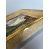 ANTICO QUADRO DIPINTO MONTAGNA OLIO SU TAVOLA EPOCA '900 BAITE SENTIERO CHIESA