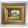 ANTICO QUADRO DIPINTO OLIO SU CARTONE 1948 PAESAGGIO NATURA BAITA CASOLARE PRATO