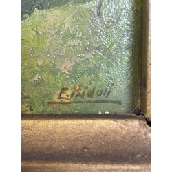 ANTICO QUADRO DIPINTO OLIO SU CARTONE 1948 PAESAGGIO NATURA BAITA CASOLARE PRATO