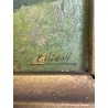ANTICO QUADRO DIPINTO OLIO SU CARTONE 1948 PAESAGGIO NATURA BAITA CASOLARE PRATO