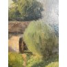 ANTICO QUADRO DIPINTO OLIO SU CARTONE 1948 PAESAGGIO NATURA BAITA CASOLARE PRATO