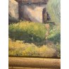 ANTICO QUADRO DIPINTO OLIO SU CARTONE 1948 PAESAGGIO NATURA BAITA CASOLARE PRATO