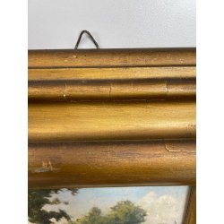 ANTICO QUADRO DIPINTO OLIO SU CARTONE 1948 PAESAGGIO NATURA BAITA CASOLARE PRATO