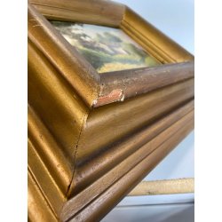 ANTICO QUADRO DIPINTO OLIO SU CARTONE 1948 PAESAGGIO NATURA BAITA CASOLARE PRATO