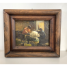 QUADRO DIPINTO OLIO SU TELA '900 SCENA LABORATORIO ARTIGIANO TESSILE FIRMATO