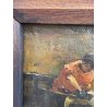 QUADRO DIPINTO OLIO SU TELA '900 SCENA LABORATORIO ARTIGIANO TESSILE FIRMATO
