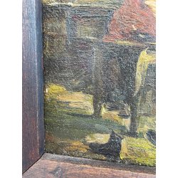 QUADRO DIPINTO OLIO SU TELA '900 SCENA LABORATORIO ARTIGIANO TESSILE FIRMATO