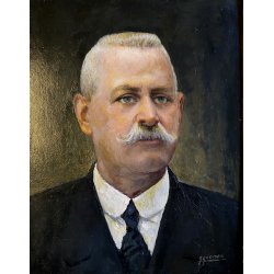 QUADRO OLIO Gigi Comolli  RITRATTO MASCHILE ANZIANO SIGNORE NOBILUOMO XXsec.