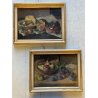 COPPIA ANTICO DIPINTO OLIO TAVOLA Carlo Bini NATURA MORTA FUNGHI FRUTTA '800/900