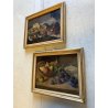 COPPIA ANTICO DIPINTO OLIO TAVOLA Carlo Bini NATURA MORTA FUNGHI FRUTTA '800/900