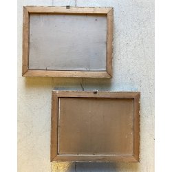 COPPIA ANTICO DIPINTO OLIO TAVOLA Carlo Bini NATURA MORTA FUNGHI FRUTTA '800/900