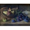 COPPIA ANTICO DIPINTO OLIO TAVOLA Carlo Bini NATURA MORTA FUNGHI FRUTTA '800/900