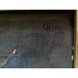 COPPIA ANTICO DIPINTO OLIO TAVOLA Carlo Bini NATURA MORTA FUNGHI FRUTTA '800/900