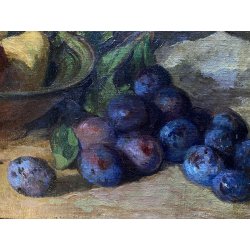 COPPIA ANTICO DIPINTO OLIO TAVOLA Carlo Bini NATURA MORTA FUNGHI FRUTTA '800/900