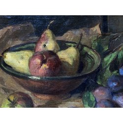 COPPIA ANTICO DIPINTO OLIO TAVOLA Carlo Bini NATURA MORTA FUNGHI FRUTTA '800/900