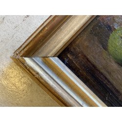 COPPIA ANTICO DIPINTO OLIO TAVOLA Carlo Bini NATURA MORTA FUNGHI FRUTTA '800/900