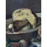 COPPIA ANTICO DIPINTO OLIO TAVOLA Carlo Bini NATURA MORTA FUNGHI FRUTTA '800/900