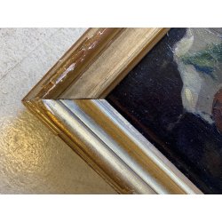 COPPIA ANTICO DIPINTO OLIO TAVOLA Carlo Bini NATURA MORTA FUNGHI FRUTTA '800/900
