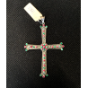 CIONDOLO CROCE CROCEFISSO ARGENTO 925 PIETRE COLOR SMERALDO RUBINO RELIGIOSO '66
