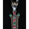 CIONDOLO CROCE CROCEFISSO ARGENTO 925 PIETRE COLOR SMERALDO RUBINO RELIGIOSO '66