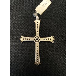 CIONDOLO CROCE CROCEFISSO ARGENTO 925 PIETRE COLOR SMERALDO RUBINO RELIGIOSO '66