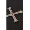 CIONDOLO CROCE CROCEFISSO ARGENTO 925 PIETRE COLOR SMERALDO RUBINO RELIGIOSO '66