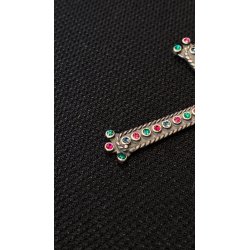 CIONDOLO CROCE CROCEFISSO ARGENTO 925 PIETRE COLOR SMERALDO RUBINO RELIGIOSO '66