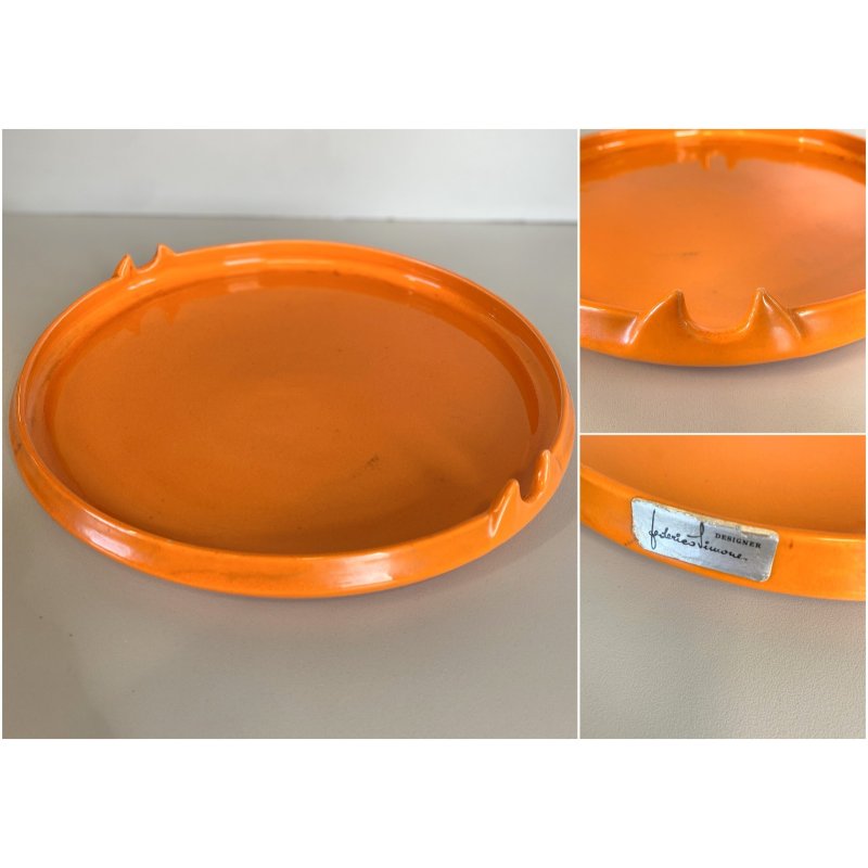 VASSOIO ROTONDO CERAMICA Casarte DESIGN Federico Simone SMALTO ARANCIONE '70