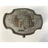 ANTICO COFANETTO PORTAGIOIE SAGOMATO METALLO TESSUTO DECORO CHINOISERIE '800/900