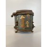 ANTICO COFANETTO PORTAGIOIE SAGOMATO METALLO TESSUTO DECORO CHINOISERIE '800/900