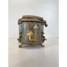 ANTICO COFANETTO PORTAGIOIE SAGOMATO METALLO TESSUTO DECORO CHINOISERIE '800/900