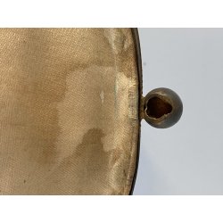 ANTICO COFANETTO PORTAGIOIE SAGOMATO METALLO TESSUTO DECORO CHINOISERIE '800/900