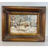 ANTICO QUADRO DIPINTO OLIO TAVOLA G. Viganò PAESAGGIO INVERNALE NEVICATA '900
