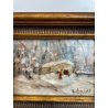 ANTICO QUADRO DIPINTO OLIO TAVOLA G. Viganò PAESAGGIO INVERNALE NEVICATA '900