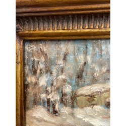ANTICO QUADRO DIPINTO OLIO TAVOLA G. Viganò PAESAGGIO INVERNALE NEVICATA '900
