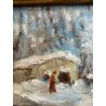 ANTICO QUADRO DIPINTO OLIO TAVOLA G. Viganò PAESAGGIO INVERNALE NEVICATA '900