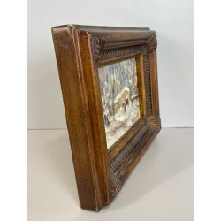 ANTICO QUADRO DIPINTO OLIO TAVOLA G. Viganò PAESAGGIO INVERNALE NEVICATA '900
