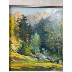 ANTICO QUADRO DIPINTO OLIO SU TAVOLA TULLIO GIOVENZANI VAL VIGEZZO EPOCA '900