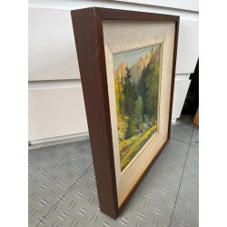 ANTICO QUADRO DIPINTO OLIO SU TAVOLA TULLIO GIOVENZANI VAL VIGEZZO EPOCA '900