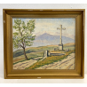 ANTICO QUADRO DIPINTO OLIO SU TELA J.A. MUSSLER 1938 PAESAGGIO MONUMENTO CADUTI