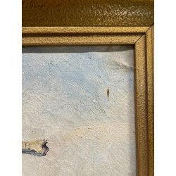 ANTICO QUADRO DIPINTO OLIO SU TELA J.A. MUSSLER 1938 PAESAGGIO MONUMENTO CADUTI