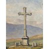 ANTICO QUADRO DIPINTO OLIO SU TELA J.A. MUSSLER 1938 PAESAGGIO MONUMENTO CADUTI