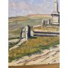 ANTICO QUADRO DIPINTO OLIO SU TELA J.A. MUSSLER 1938 PAESAGGIO MONUMENTO CADUTI