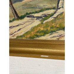 ANTICO QUADRO DIPINTO OLIO SU TELA J.A. MUSSLER 1938 PAESAGGIO MONUMENTO CADUTI