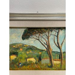 ANTICO QUADRO DIPINTO OLIO SU TAVOLA NELLO GIOVANNELLI LIVORNO 1960 PAESAGGIO
