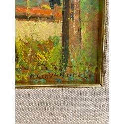 ANTICO QUADRO DIPINTO OLIO SU TAVOLA NELLO GIOVANNELLI LIVORNO 1960 PAESAGGIO